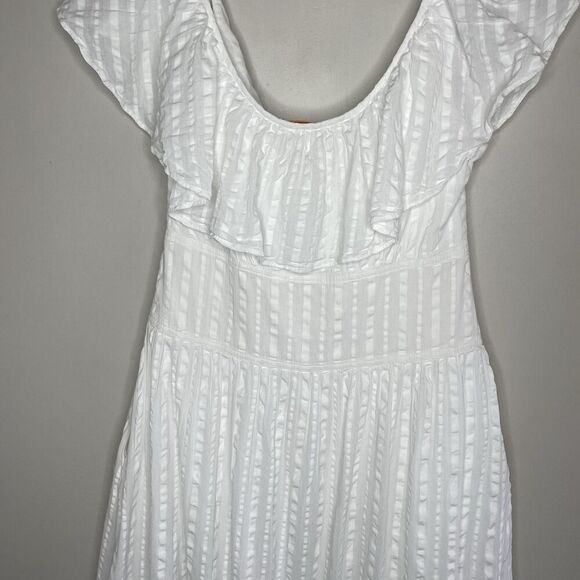 TORY BURCH Midi Dress Women 6 White Striped Seersucker 100% Cotton - Picture 12 of 16